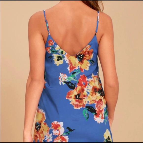 Lulus Blue Floral V Neck Mini Dress XS - Picture 2 of 9